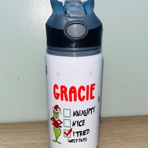 Character Christmas Themed Personalised 600ml Aluminium Water Bottles - made with your favourite characters! School Water Bottle. Fun Bottle