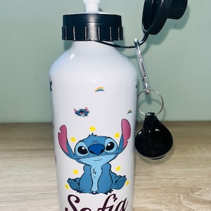Stitch Themed Personalised 600ml Aluminium Water Bottles - made with your favourite characters! School Water Bottle, Summer Ready.