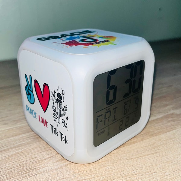 Music Themed Personalised LED Cube Digital Alarm Clock - Colour Changing/Great Gift Idea
