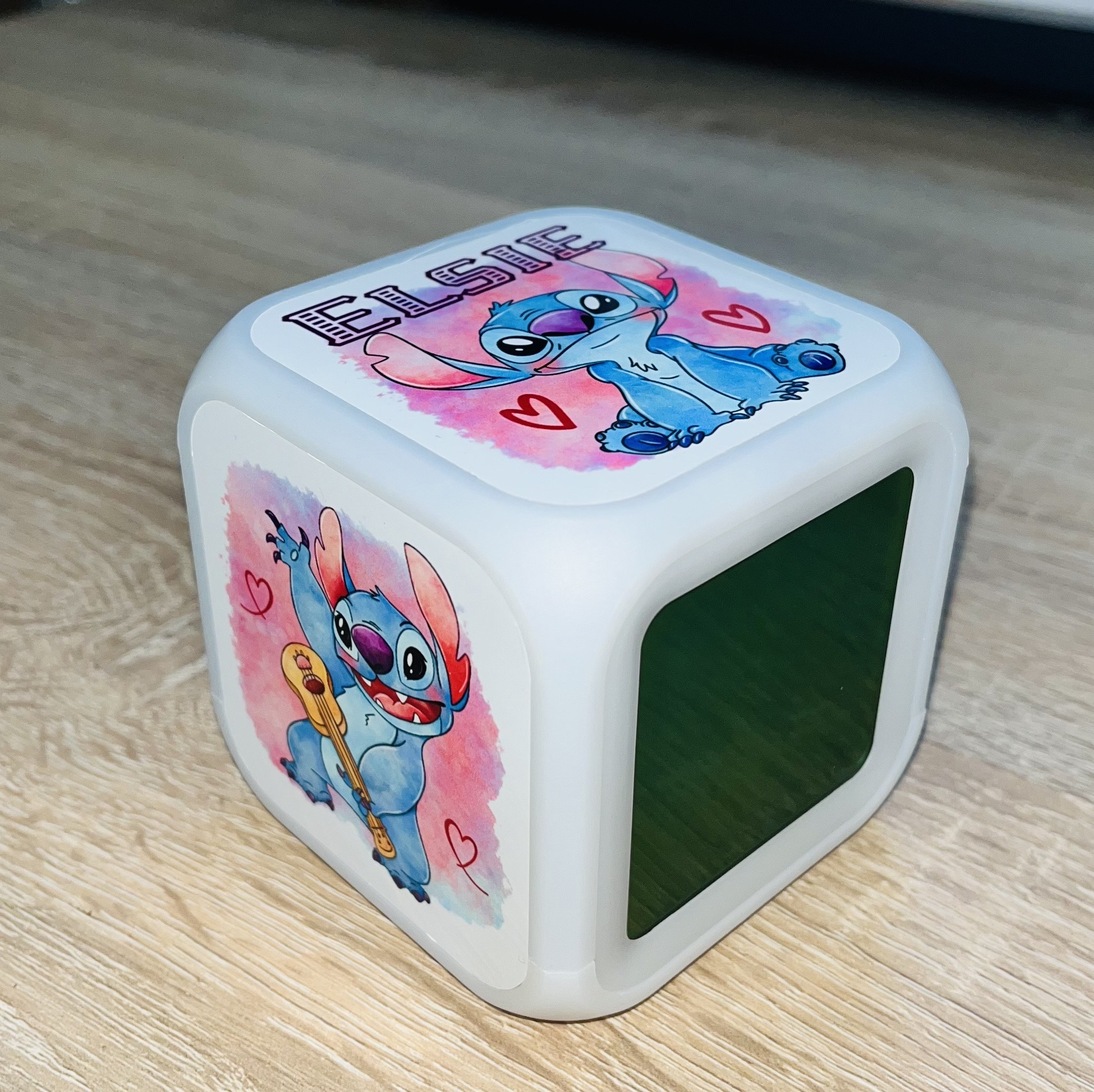 Lilo & Stitch Design Personalised LED Cube Digital Alarm Clock Colour  Changing/great Gift Idea 