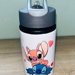 Stitch & Angel Themed Personalised 600ml Aluminium Water Bottles - made with your favourite characters! School Water Bottle, Summer Ready.