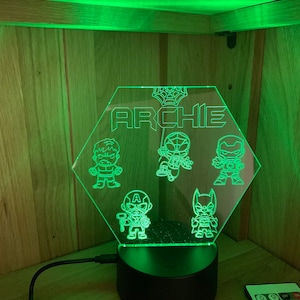 Superhero Themed LED Night Light - Comes Fully Personalised. Unique Gift Idea