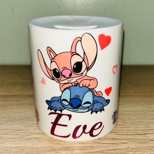 Stitch & Angel gepersonaliseerde spaarpot, spaarpot, verjaardagscadeau, babycadeau, aandenken, sparen, slaapkamer/kinderkamerinrichting, keramiek