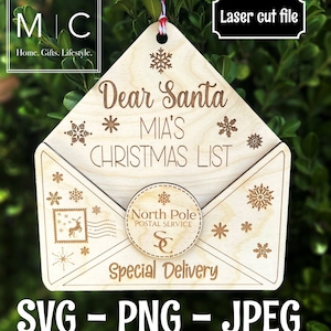 Carta a Santa Ornamento SVG, 3D Carta SVG, Laser Cut Santa Carta SVG, Santa Envelope Svg, Mensaje a Santa, Querido Santa Christmas List Svg