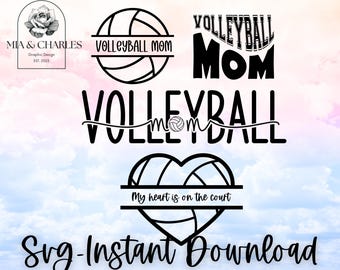 Volleyball Mom SVG Bundle: Heart, Team, Monogram (Digital Download)