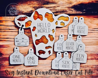 Cow Ear Tag Birth Stats Svg, Hello World Birth Stats Sign Svg, Cow milestones Svg, Baby Stats Svg, Farm Newborn Announcement Svg, Cow Tag.