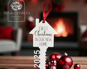 New Home Christmas Tree Ornament SVG, 2025 Key Ornament, Personalized New Home Tee Ornament, Our First Christmas In Our New Home Ornament