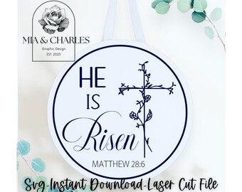 He Is Risen Door Hang Svg, Religious Door Sign, Easter door Sign Svg, Easter Decor Svg, Easter Laser Cut File.