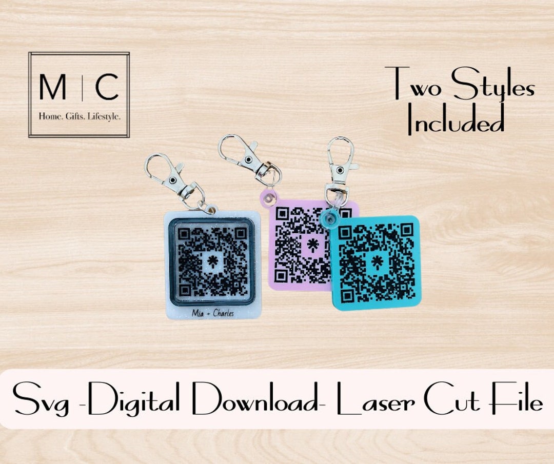 QR Code Keychain Svg, Scan QR Code Svg, Social Media Cut File, Laser