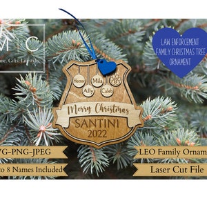 Police Family Christmas Tree Ornament SVG, 2022, Leo Family Ornament, Personalized Family Ornament, Cop Ornament SVG, Police Badge.