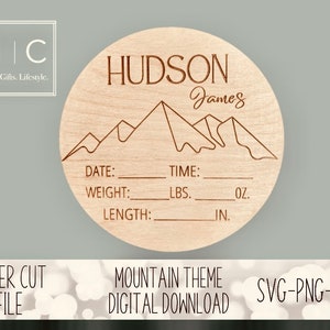 Personalized Newborn Birth Stats Sign, Birth Stats Sign Svg, Mountain Name Sign Svg, Mountain Svg, Newborn Announcement Svg, Mountain Theme.