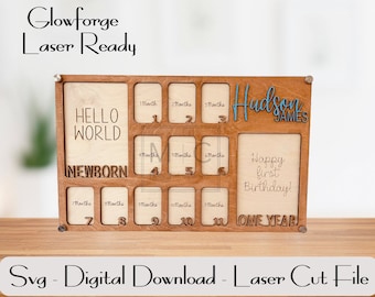 Newborn To One Year Photo Frame Svg,  Frame Digital Download, Birth through One Year Photo Frame Svg.