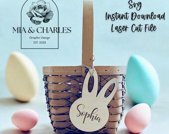 Etiqueta con nombre para canasta de Pascua SVG: Archivo de corte de conejito (descarga digital)