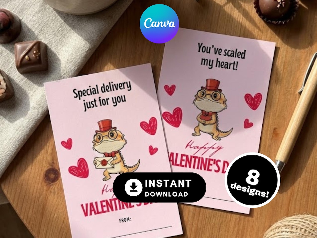 Bearded Dragon Valentine Cards Printable for Kids | Classroom Reptile ...