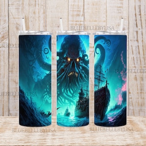 Inspired/Pirate/Kraken Art/Caribbean/Skinny Tumbler//Image/Wrap/Download/Projects