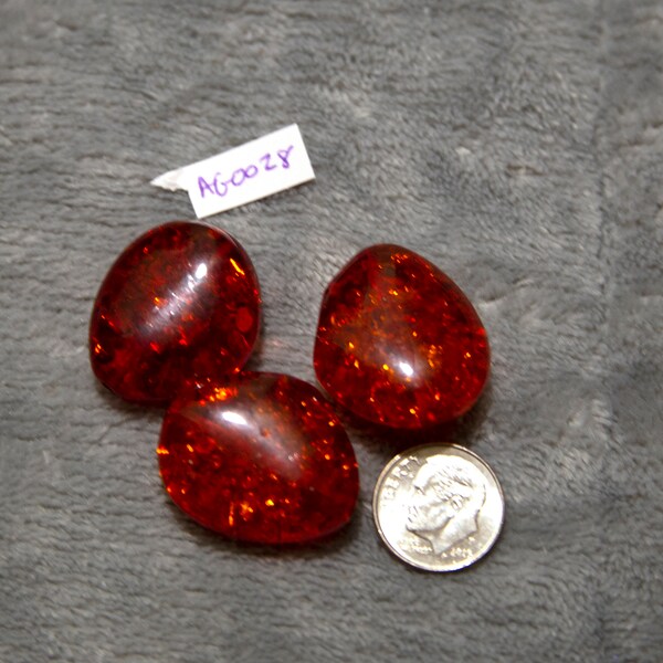3 Asymmetrical Large Red Beads- 28mm
