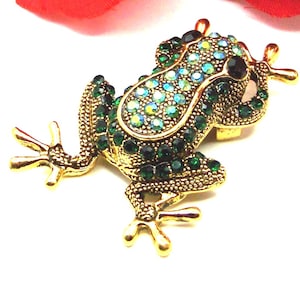 Green Frog Brooch | Rhinestone Frog Brooch | Frog Jewelry | Frog Pin | Quick Shipping