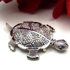 Turtle Brooch Iridescent Crystals Turtle Jewelry Brooch Turtle Pin Tortoise Brooch FREE SHIPPING One & Only