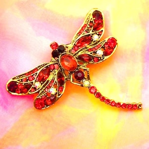 Red DRAGONFLY BROOCH | Rhinestone Dragonfly Brooch | Dragonfly Jewelry | Quick Shipping | Free Shipping