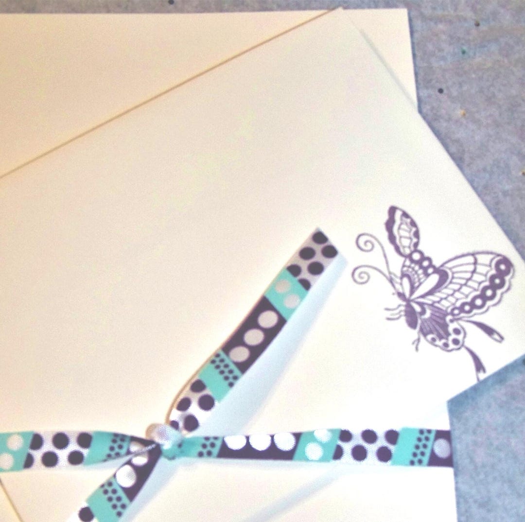 Hand Stamped Butterfly Note Card Set | Eggplant Purple, Ivory (5 Cards ...