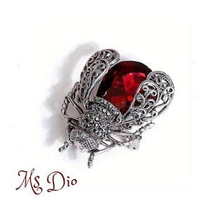 Rhinestone Bee Brooch Jewelry Red Bee Pin FREE SHIPPING