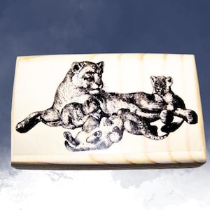 Lioness Rubber Stamp Animal Stamp Lion cubs Art Stamp Lion Wood Stamp LZPlate#3