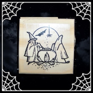 Halloween Rubber Stamp Witch Ghost Cauldron Full Moon Art Stamp rubber stamp