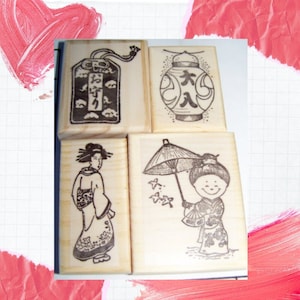 Asian Rubber Stamps Asian Art Stamp Geisha Wood Stamps Lantern Rubber Stamp