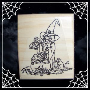 Halloween Rubber Stamp Witch Cauldron Cat Art Stamp rubber stamp
