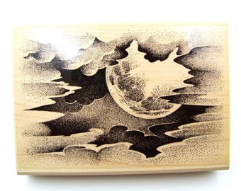 Rubber Stamp Clouds with Rising Full Moon - Stampscapes Art Stamp