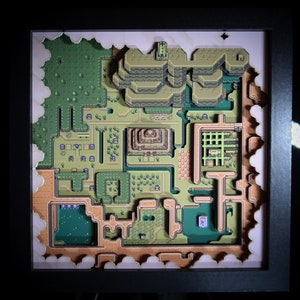 Nintendo - Zelda A Link to the Past - Shadow Box - Effet 3D - Art mural - Édition limitée - Carte du monde sombre - Série rétro
