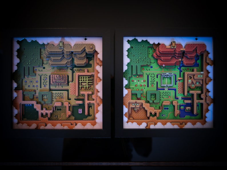 Nintendo Zelda A Link to the Past Shadow Box 3D Effect Wall Art Limited Edition Light World Map Retro Series image 8