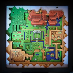 Nintendo - Zelda A Link to the Past - Shadow Box - Effet 3D - Art mural - Édition limitée - Carte du monde lumineuse - Série rétro - Édition de luxe