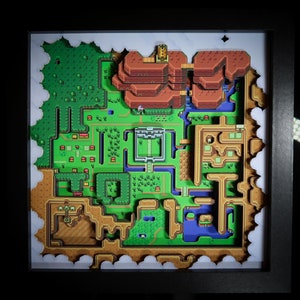 Nintendo Zelda A Link to the Past Shadow Box 3D Effect Wall Art Limited Edition Light World Map Retro Series image 1