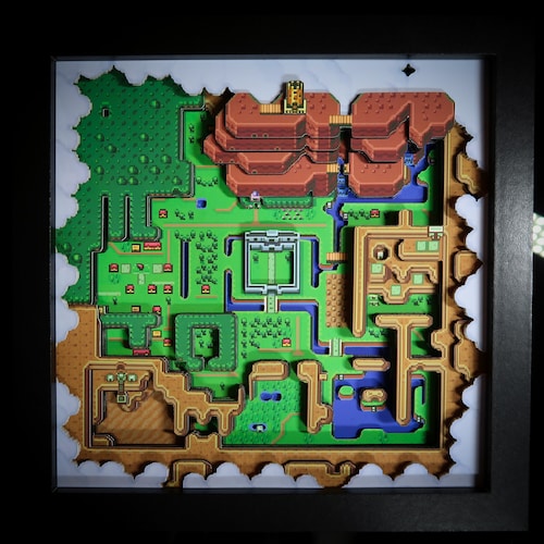 Nintendo - Zelda A Link to the Past - Shadow Box - Effet 3D - Art mural - Édition limitée - Carte du monde lumineuse - Série rétro