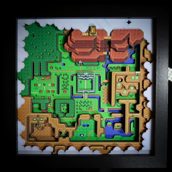 Nintendo - Zelda A Link to the Past - Shadow Box - 3D Effect - Wall Art - Limited Edition - Light World Map - Retro Series