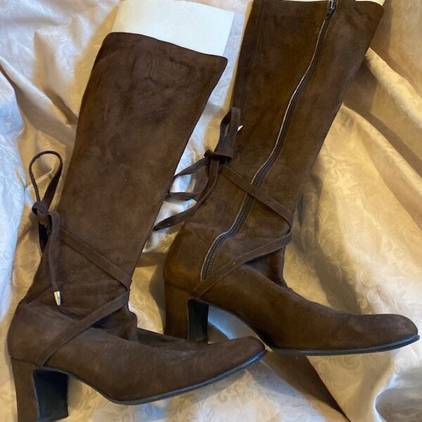 Winter style made sexier with these Brown Suede ankle-tie Delman Boots