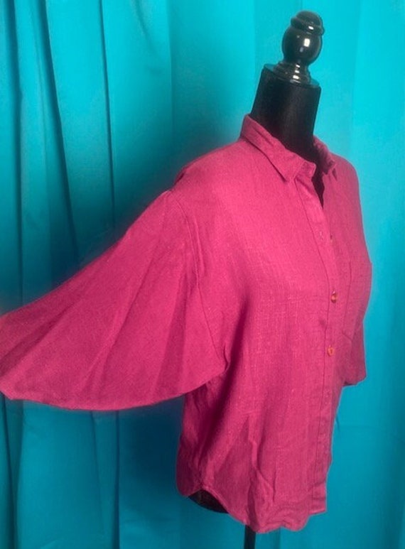 Melrose Raspberry Butterfly Sleeve Linen Shirt