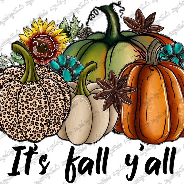 It's Fall Y'all Png, Sublimation Design, Fall Design, Fall, Pumpkin PNG, Leaf,Gemstone Turquoise,Thankful Png,Instant Download,Digital Print