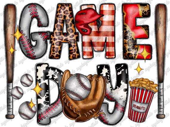 Game Day Baseball Leopard Print PNG: Sublimation Design (Transparent PNG File)