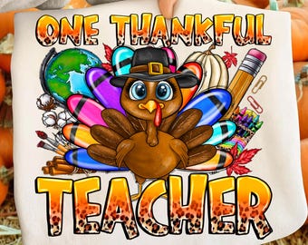 Thankful Teacher Turkey PNG, Thanksgiving Crayon Design (Digital Download)