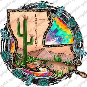 Louisiana Map Png, Western Design, Louisiana, Country,Desert,Louisiana Design,Cactus,Western Sublimation,Digital Download,Sublimation Design