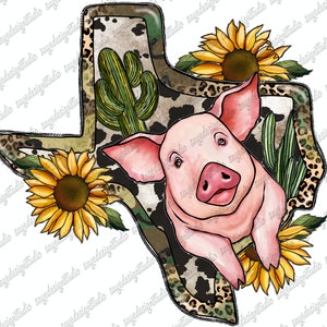 Texas Map Png, Pig Png, Country, Western, Sunflower Png, Cactus Png, Pig Design, Texas,Texas Pig,Cowhide,Sublimation Design,Digital Download