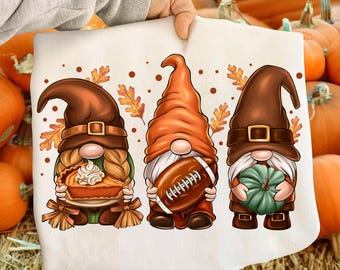 Thanksgiving Gnomes PNG: Fall Vibes, Football, Pumpkin (Digital Download)