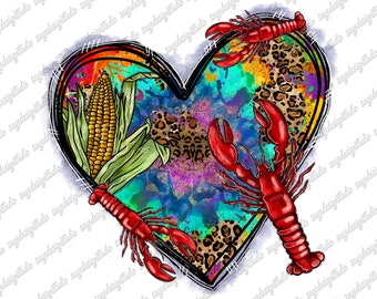 Heart Crawfish Boil PNG: Leopard Tie-Dye Design (Digital Download)