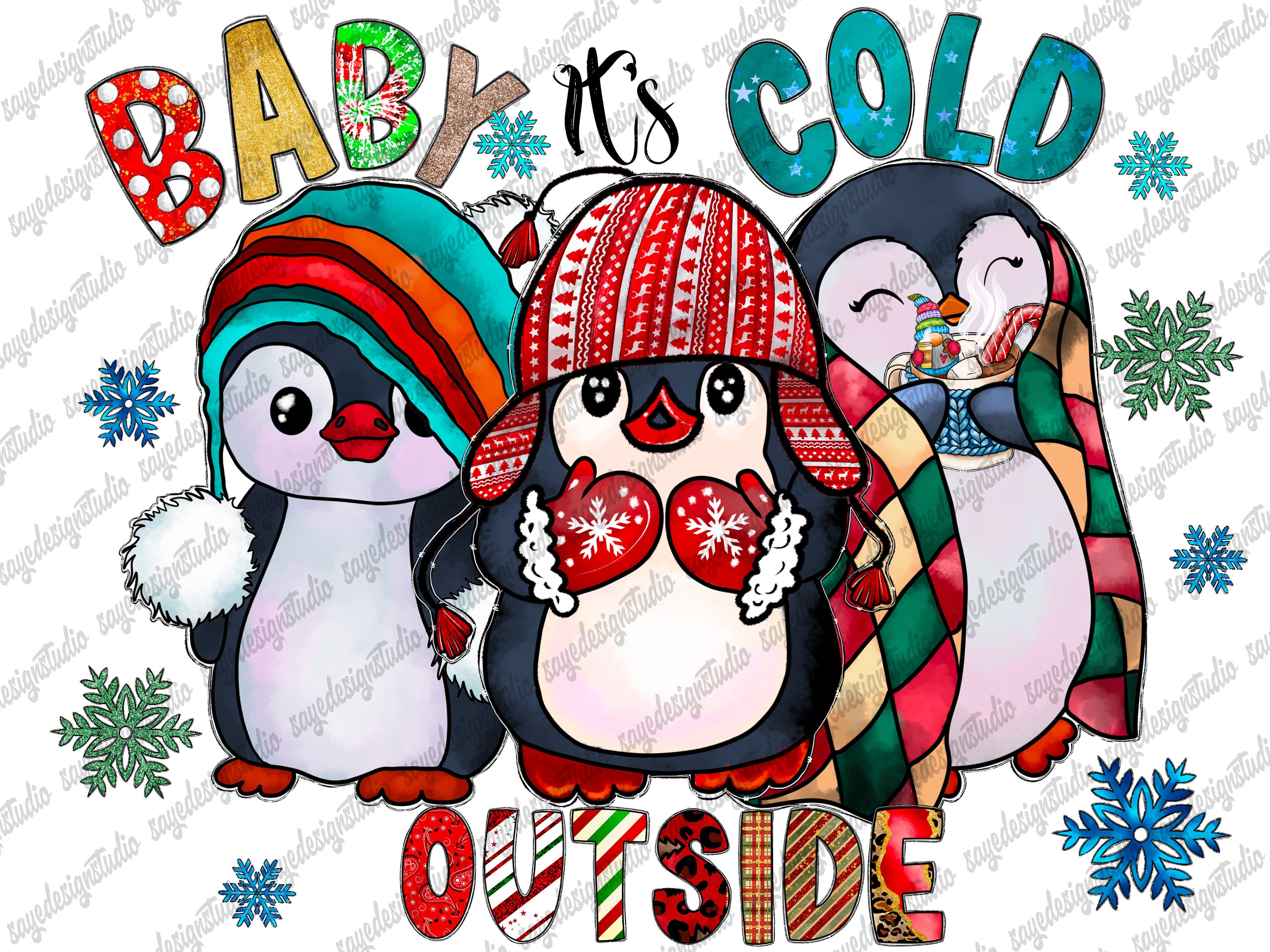 Penguin Winter PNG: Baby It's Cold Outside Sublimation (Digital Download), image size:3000x2250
