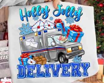 Holly Jolly Delivery PNG, Christmas Postal Worker, Sublimation (Digital Download)
