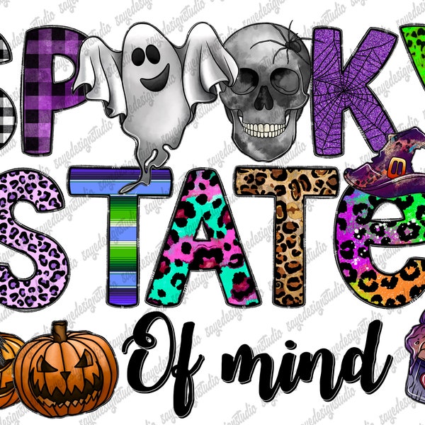 Spooky State Of Mind Png, Trick Or Treat Png, Spooky Png, Halloween Png, Boo Png, Witch PNG, Spider, Digital Download, Sublimation Design