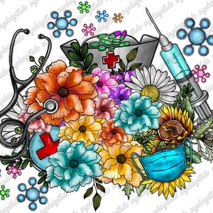 Nurse Design Png, Doctor Png, Western, Nurse Png, Nurse Hat, Stethoscope, Needle Png, Flower, Sublimation Png, Digital Download Png