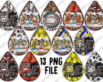 Game Tear Drop Earrings Bundle, Digital PNG, Baseball,Softball,Basketball,Sublimation Design,Game Day png, Set Wraps Template, Teardrop